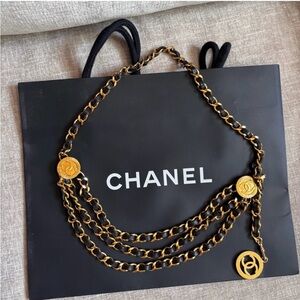 Authentic CHANEL Vintage 1984 leather link triple charm belt 90cm